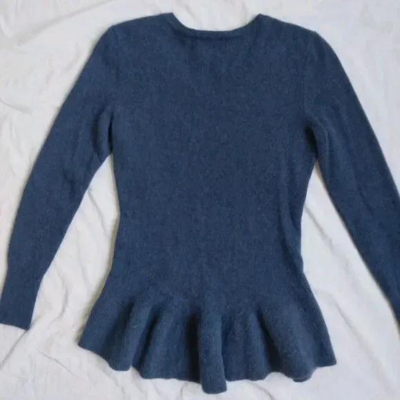Isaac Mizrahi Live! Cashmere Peplum Sweater Babydoll Vneck Blue Women's XS - Picture 13 of 15